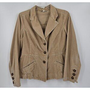 St. John's Bay Womens Stretch Tan Corduroy 3-Button Blazer Jacket Pockets Sz S
